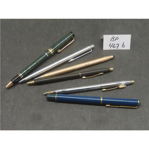 5 Ballpoint Pens: 2 Cross, 2 Paper Mate and 1 Parker Banker Germany
