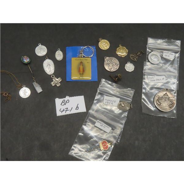 17 Vintage Collection of Religious Medallions, Pendants and Pins