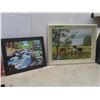 Image 1 : 2 Framed Pictures, Tile Style 16" x 20" and Oil Painting 1964 22" x 27"
