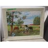 Image 9 : 2 Framed Pictures, Tile Style 16" x 20" and Oil Painting 1964 22" x 27"