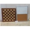 Image 1 : Wood Chess / Checker Board 19 1/2" x 19 1/2" and Cork/Magnetic White Board 17" x 23"