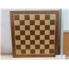 Image 2 : Wood Chess / Checker Board 19 1/2" x 19 1/2" and Cork/Magnetic White Board 17" x 23"