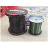 Image 9 : Fishing Tackle: Line, Lures, Pickerel Rigs, 2 Reels, Hooks, Rod and Reel and 2 Metal Signs
