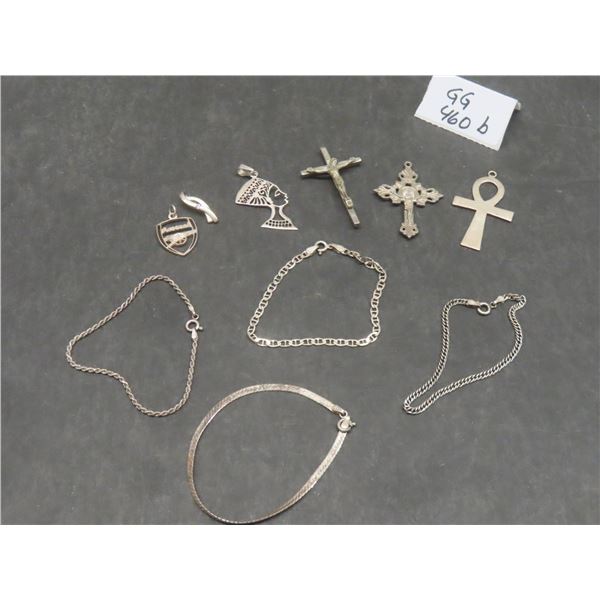 4 Sterling Silver (925) Bracelets and 6 Pendants
