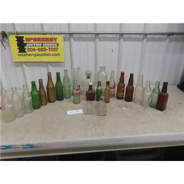 Bottles Including Booze, Milk, Soda and Decanter