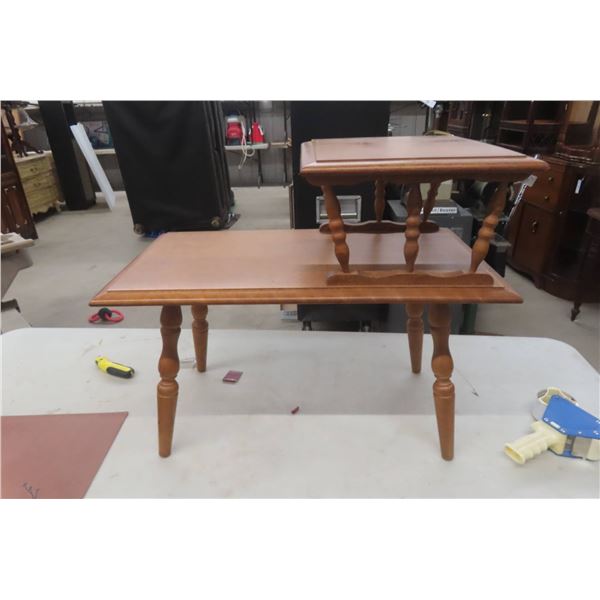 Mid-Century Modern Maple Step Up End Table 16" x 28" up to 24"