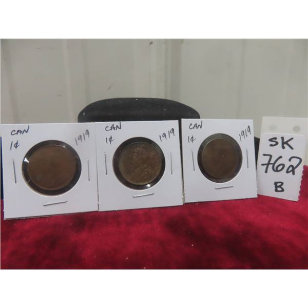3 1919 Canadian Large Cents