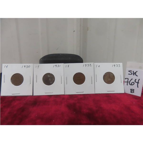 4 Canadian Small Cents: 1930, 1931, 1932 and 1933