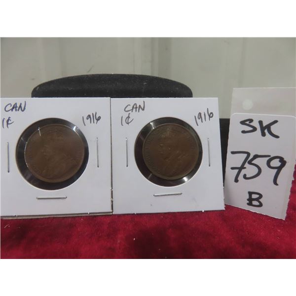 2 1916 Canadian Large Cents