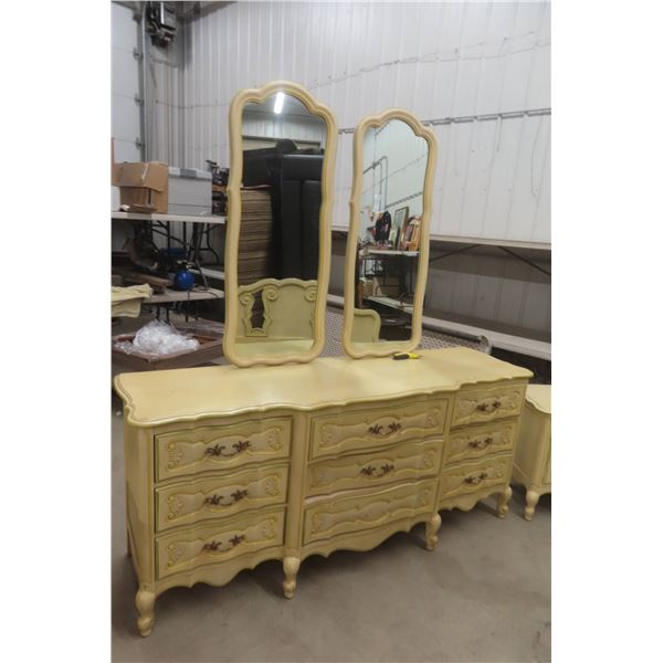 MCM 4-Piece Bedroom Set Including Dresser, Mirrors, Night Stands, Headboard