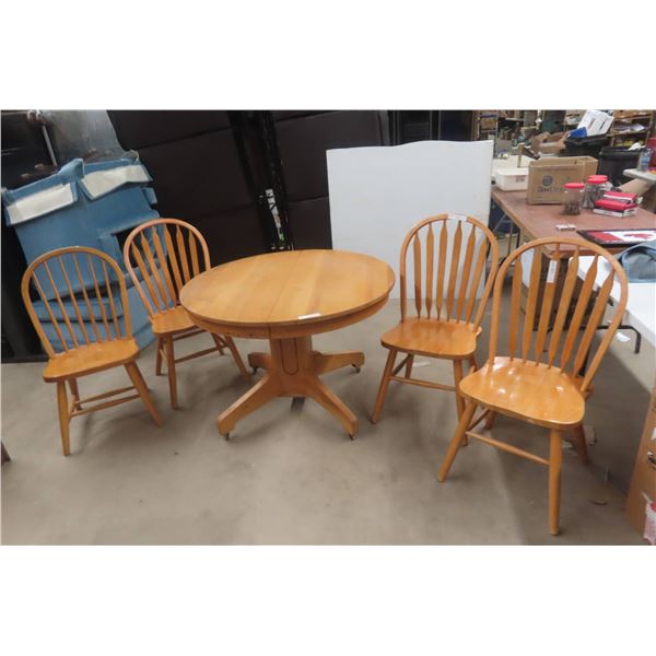 Round Wood Pedestal Table, 42" Diameter, With 4 Chairs