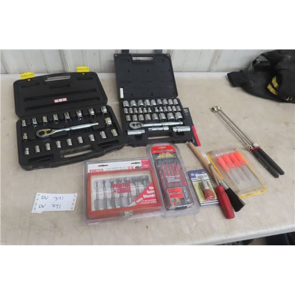 2x 3/8" Socket Sets, Portercable 7-Piece Forstner Bit Set, Drill Bits, Precision Picks, Magnets