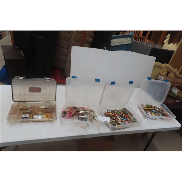 4 Organizers Full of Fishing Lures and Hooks