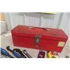 Image 7 : Metal Tool Box With Screwdrivers Wrench Stud Finder Chalk Line Plus
