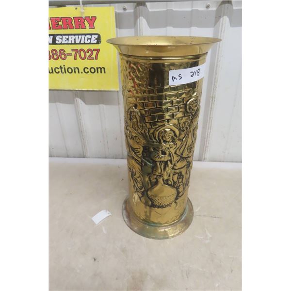 Embossed Brass Umbrella or Cane Stand with Figures