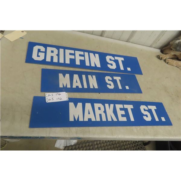3 Street Signs. Largest 6" X 30" Griffin Main Market