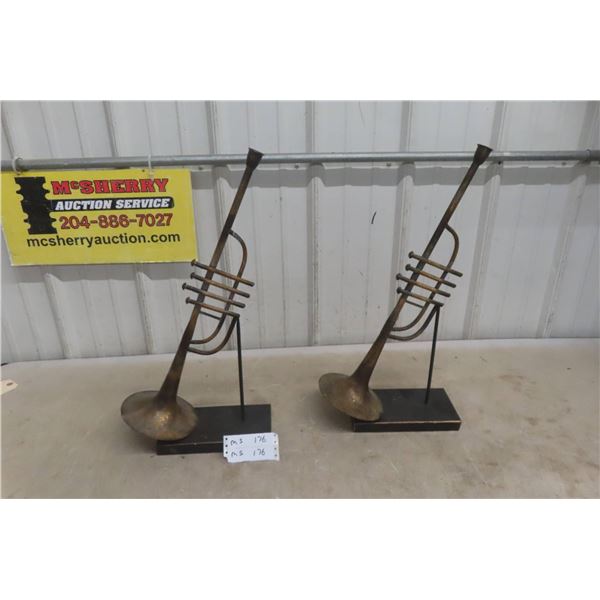 2 Metal Trumpet Display 23" Tall