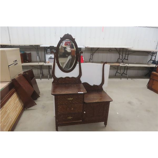 Tiger Fumed Oak Hotel Piece Dresser Washstand Combo 70" X 44" X 21"