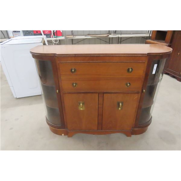 Art Deco MCM Buffet With Curved Glass 38" X 53" X 18"