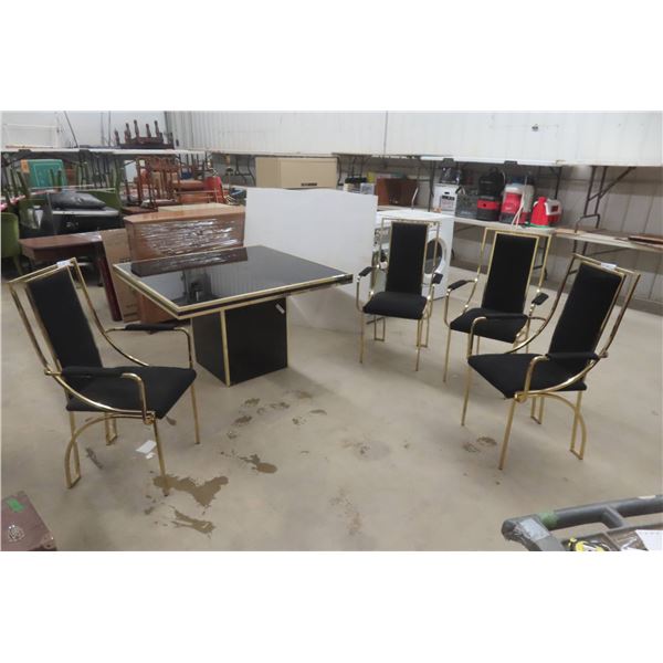 Black Lacquer Table 29" X 48" X 48" Circa 1970s w/ 4 Chairs