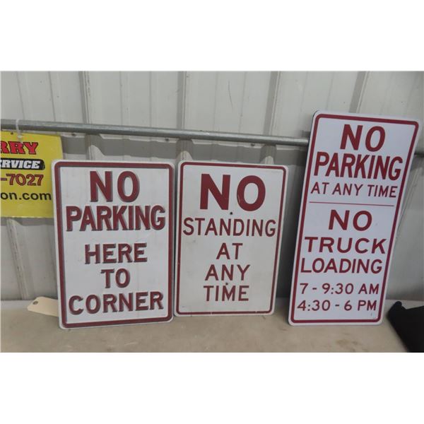 3 Street Signs No Parking No Standing - Largest 12" X 24"