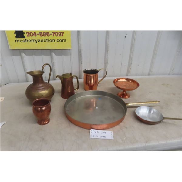 Copper And Brass Pitcher And Pan