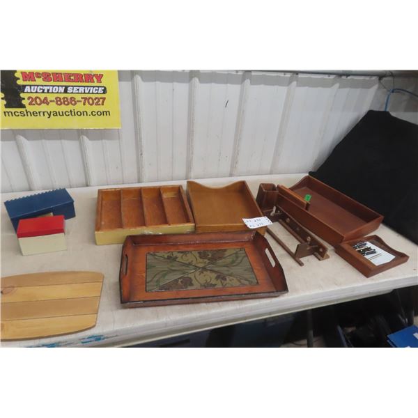 Wood Tray Office Organizer With High End Pens