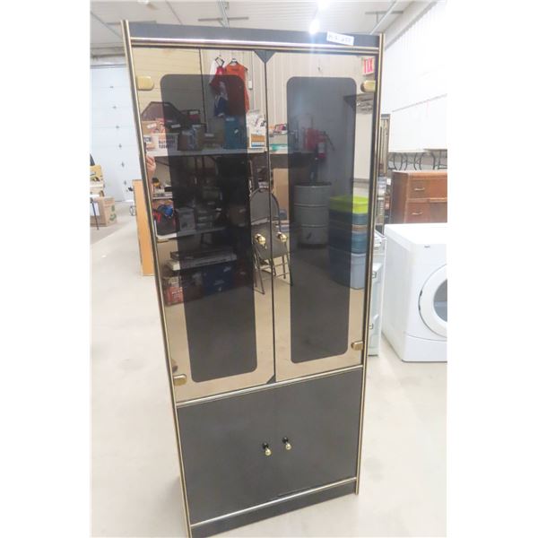 MCM Black Lacquer Cabinet With Glass And Gold Trim 72" X 30" X 15"