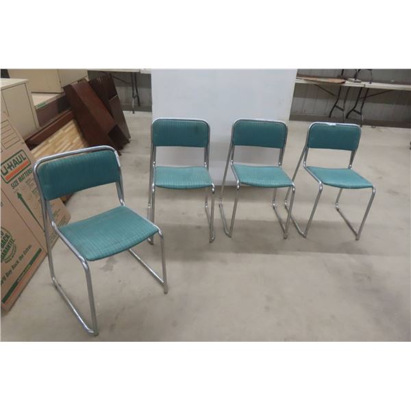 Set Of 4 Mid Century Dining Room Chairs With Chrome Frames Stackable