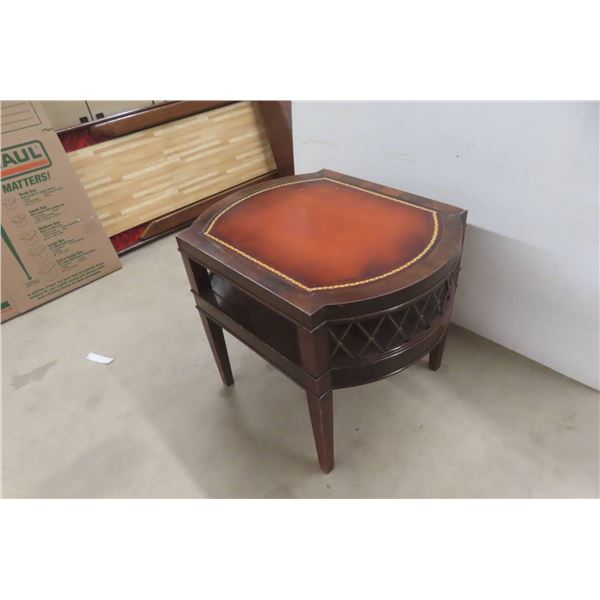 MCM End Table With Leather Inlay 21" X 25 1/2" X 11 1/2"