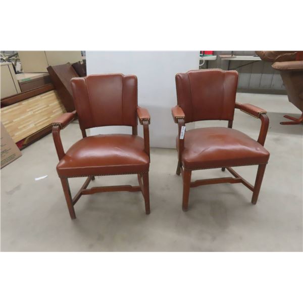 2 Matching Krug Leather Armchairs With Brass Studs