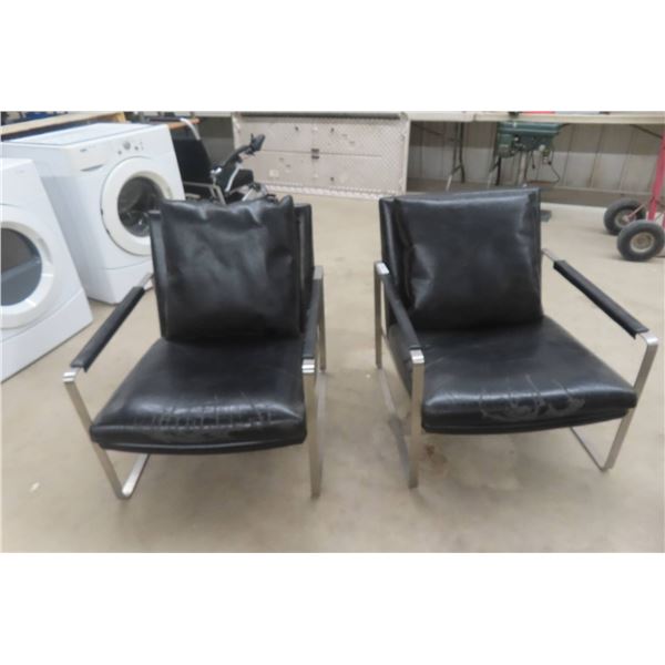 2 Matching Leather/Leather Style Arm Chairs With Cushions