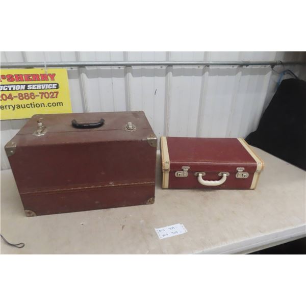 Wood Tool Box w/ Slide Drawer 12" x 20" x 13" And Vintage Suit Case