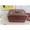 Image 2 : Wood Tool Box w/ Slide Drawer 12" x 20" x 13" And Vintage Suit Case