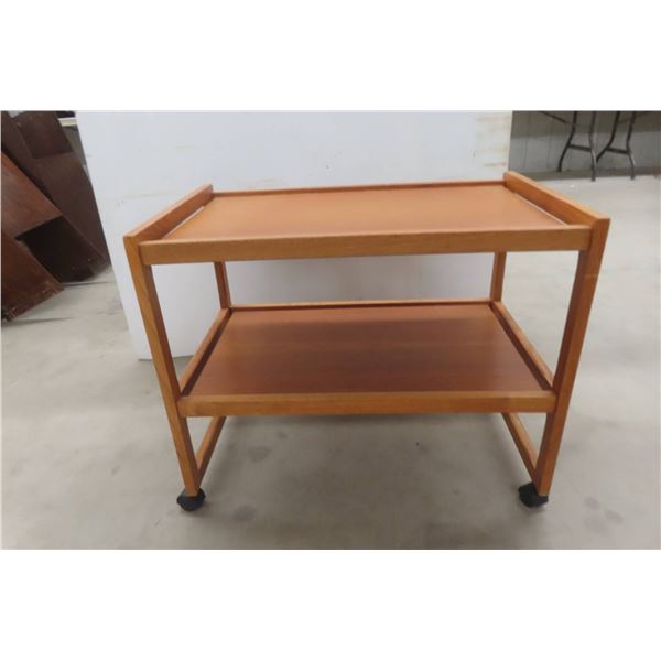 Stereo Stand Rolling Believed Teak 23" X 28" X 17 1/2"