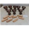 Image 1 : 8 Vintage Wood Ball And Claw Furniture Legs 6" High And 8 Oak Drawer Pulls New Old Stock