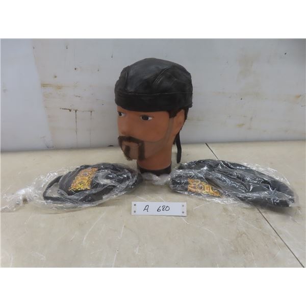 3 Leather Biker Headwraps New Old Stock