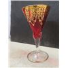 Image 10 : Vintage Glass Decanter With 4 Glasses Red Glass With Gilded Designs And Twisted Stems