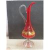 Image 2 : Vintage Glass Decanter With 4 Glasses Red Glass With Gilded Designs And Twisted Stems