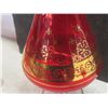 Image 4 : Vintage Glass Decanter With 4 Glasses Red Glass With Gilded Designs And Twisted Stems