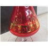 Image 5 : Vintage Glass Decanter With 4 Glasses Red Glass With Gilded Designs And Twisted Stems