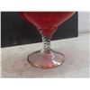 Image 6 : Vintage Glass Decanter With 4 Glasses Red Glass With Gilded Designs And Twisted Stems