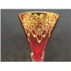 Image 8 : Vintage Glass Decanter With 4 Glasses Red Glass With Gilded Designs And Twisted Stems