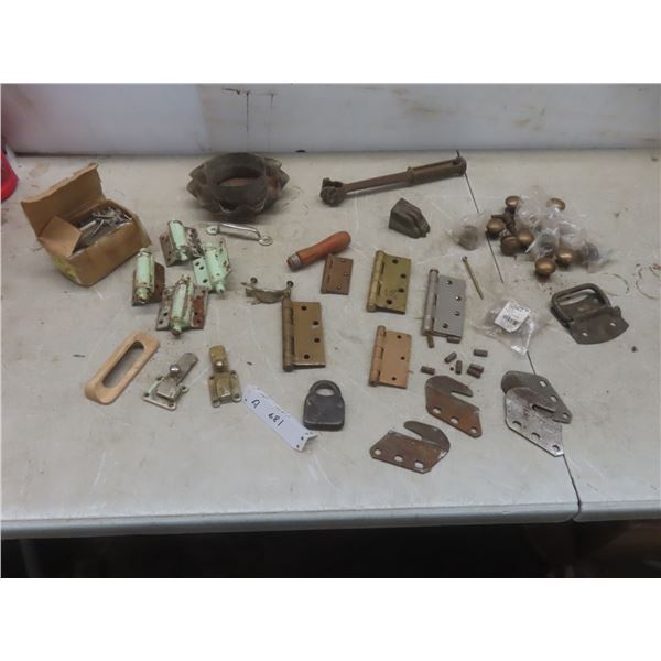 Vintage Detroit Grinder, Smoother Tool, Hinges, Latches, Brass Claw Table Chair Leg Caps And Brass