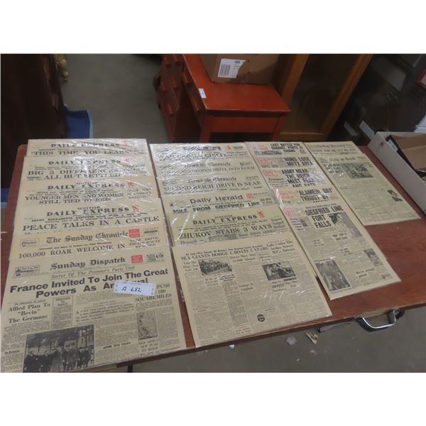 19 Front Page Newspapers 1944/45 Sunday Mercury, Daily Mirror, Daily Express And Sunday Dispatch