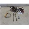 Image 1 : 2 Vintage Electric Irons, Pastry Blender, Queen Elizabeth Silver Jubilee Spoon And More