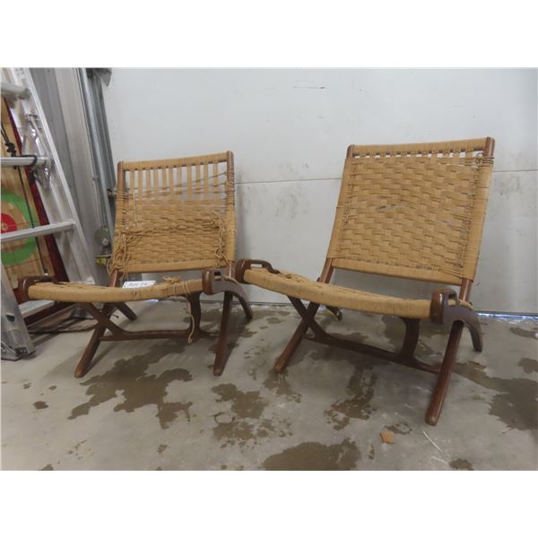 2 Vintage MCM Danish Modern Rope Fold Up Chairs