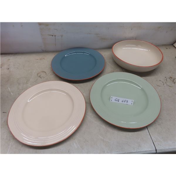 3 Jamie Oliver Terra Cotta Dinner Plates And Serving Bowl