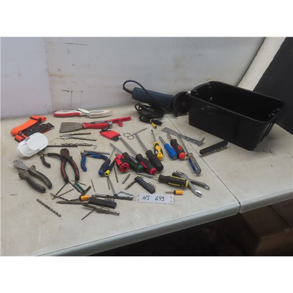 Mastercraft Power 4 1/2" Grinder, Screwdrivers, Drill Bits, Pliers, Driver Bits And Allen Keys