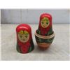 Image 14 : 5 Libby Stained Glass Fruit Tumblers, Topolino Coin Bank, 2 Ceramic Egg Dishes And Russian Doll